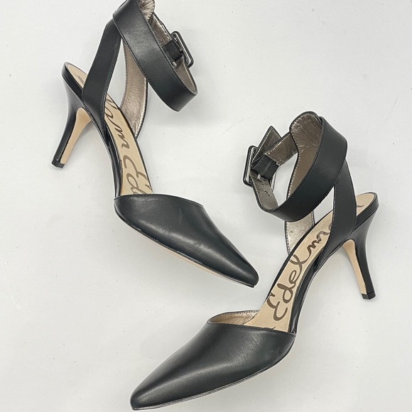 Sam Edelman Black Leather Ankle Strap Heels - Picture 11 of 12